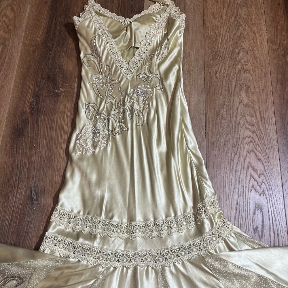 Vintage 100% Silk Beaded Dress Lace Dress Vintage Drop Waist Gown Prom Dress - Picture 13 of 17